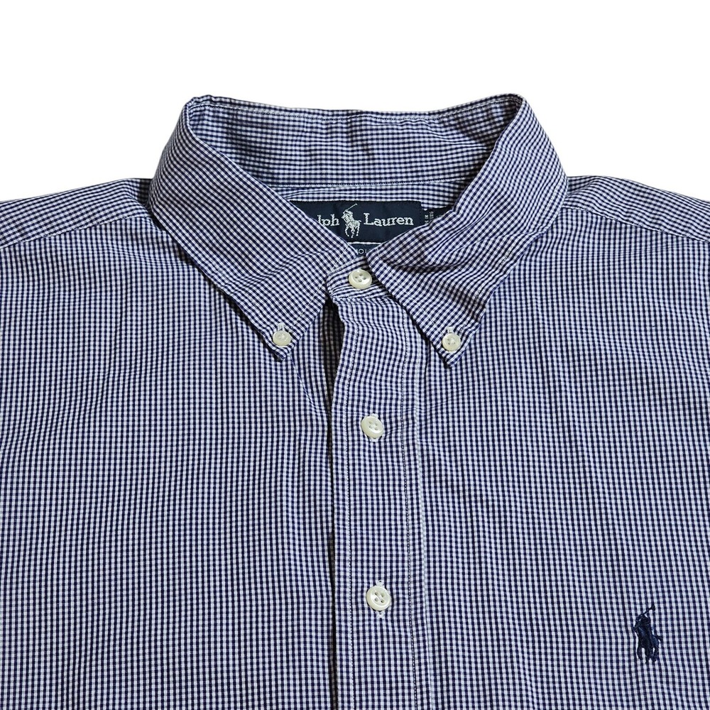 Ralph Lauren Blue Gingham Shirt 17 1/2 LS Yarmouth Cotton Classic‎ Fit 17.5